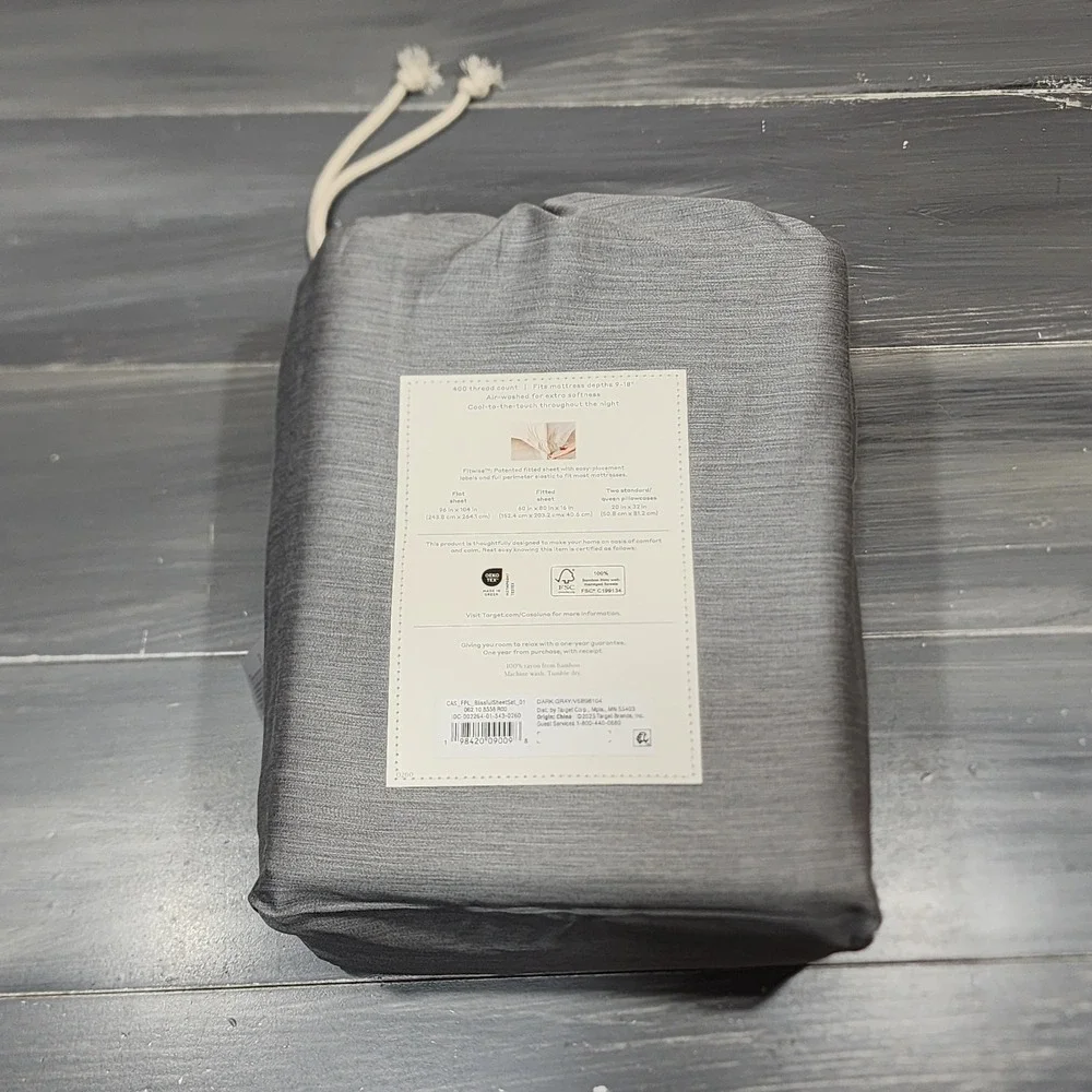 Casaluna‎ Blissful Sheet Set Queen Dark Gray Rayon from Bamboo 400TC 4pc New